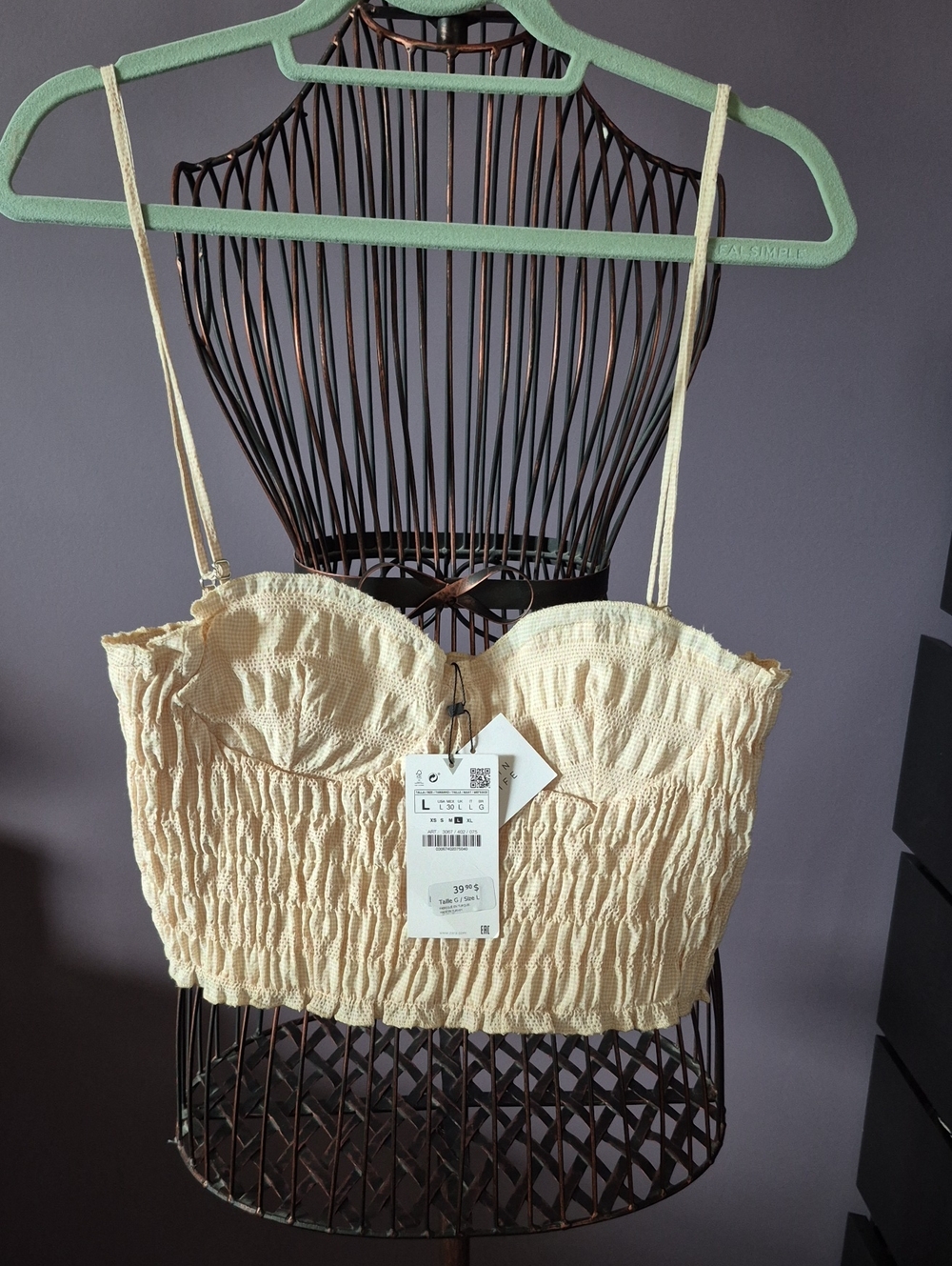 Smocked Bustier Crop Top - Cream